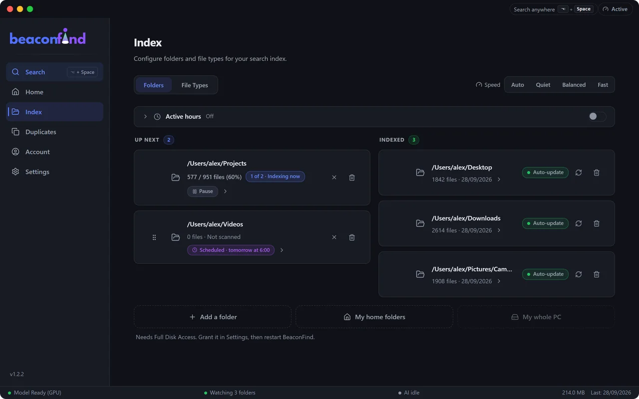BeaconFind: You choose the folders, and when they run
