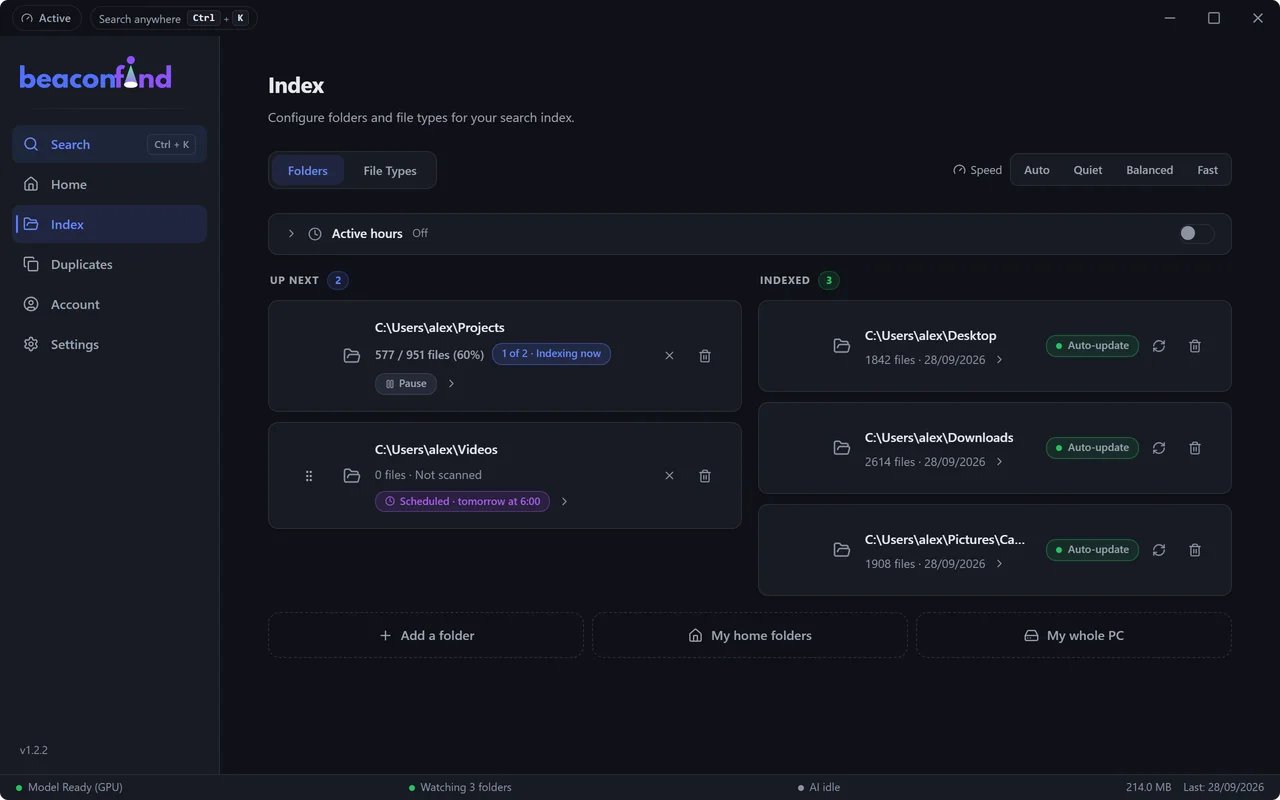 BeaconFind: You choose the folders, and when they run
