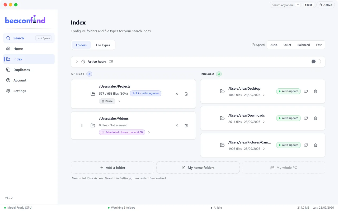 BeaconFind: You choose the folders, and when they run