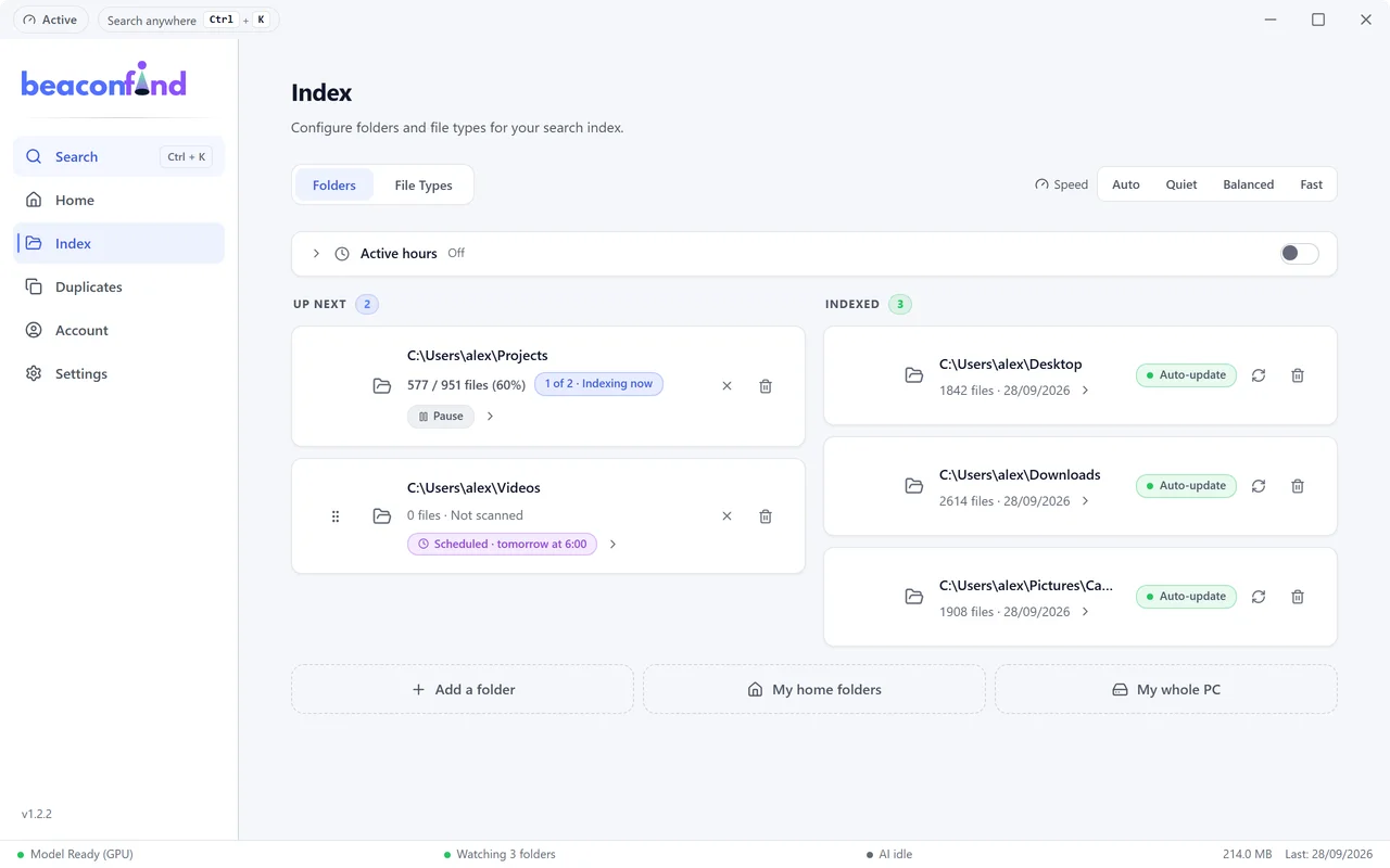 BeaconFind: You choose the folders, and when they run