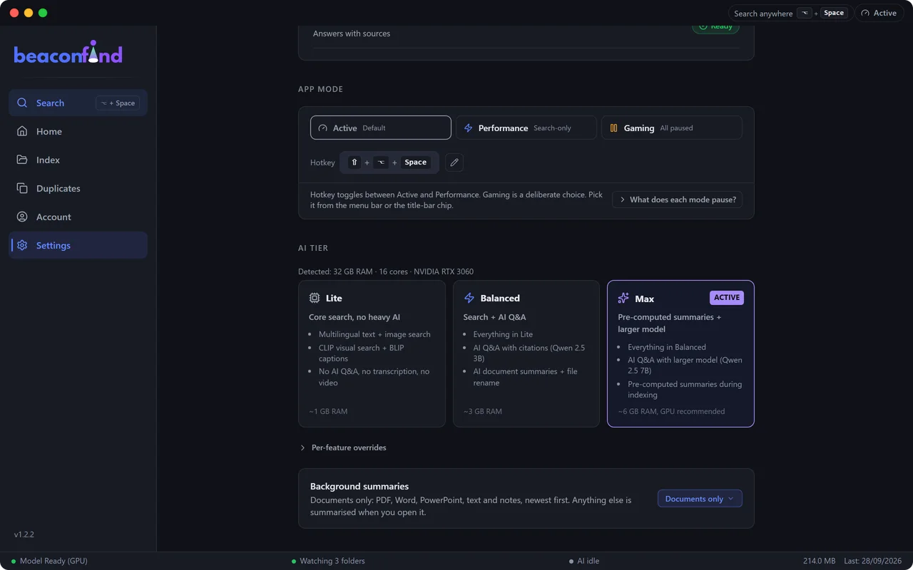BeaconFind: It steps aside when you need the machine
