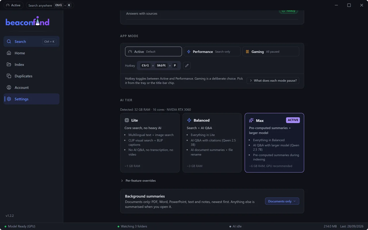 BeaconFind: It steps aside when you need the machine
