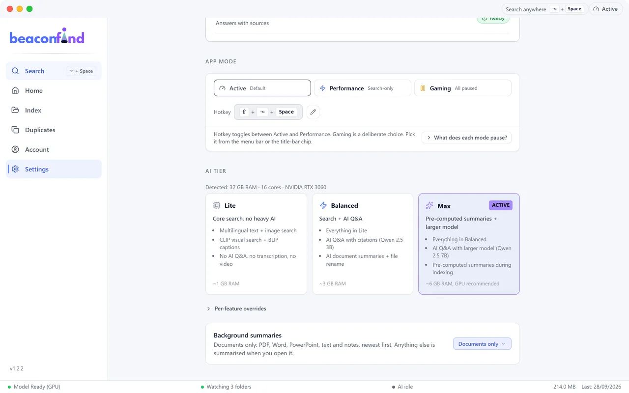 BeaconFind: It steps aside when you need the machine
