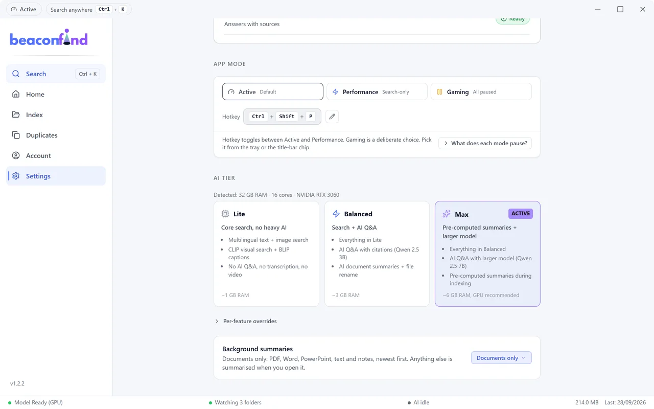 BeaconFind: It steps aside when you need the machine